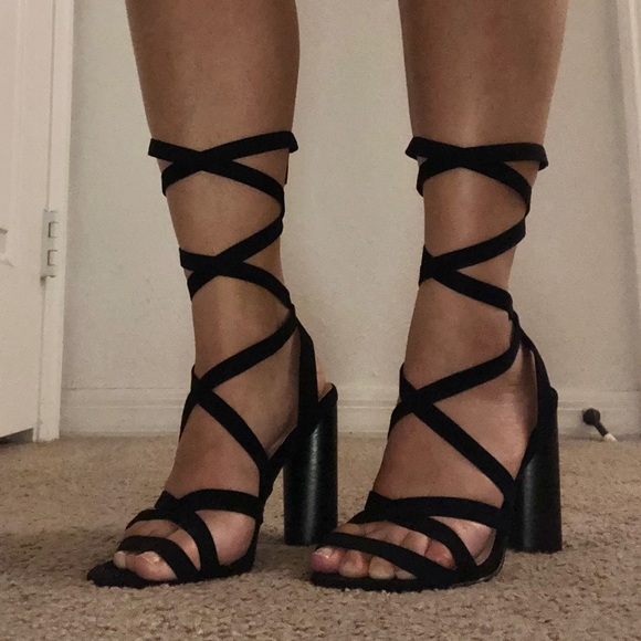 Shoe Dazzle Shoes - Lace Up Black High Heel Sandals